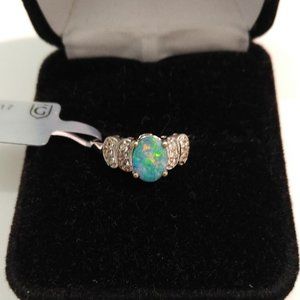 Genuine Boulder Blue Opal 10K White Gold Ring
